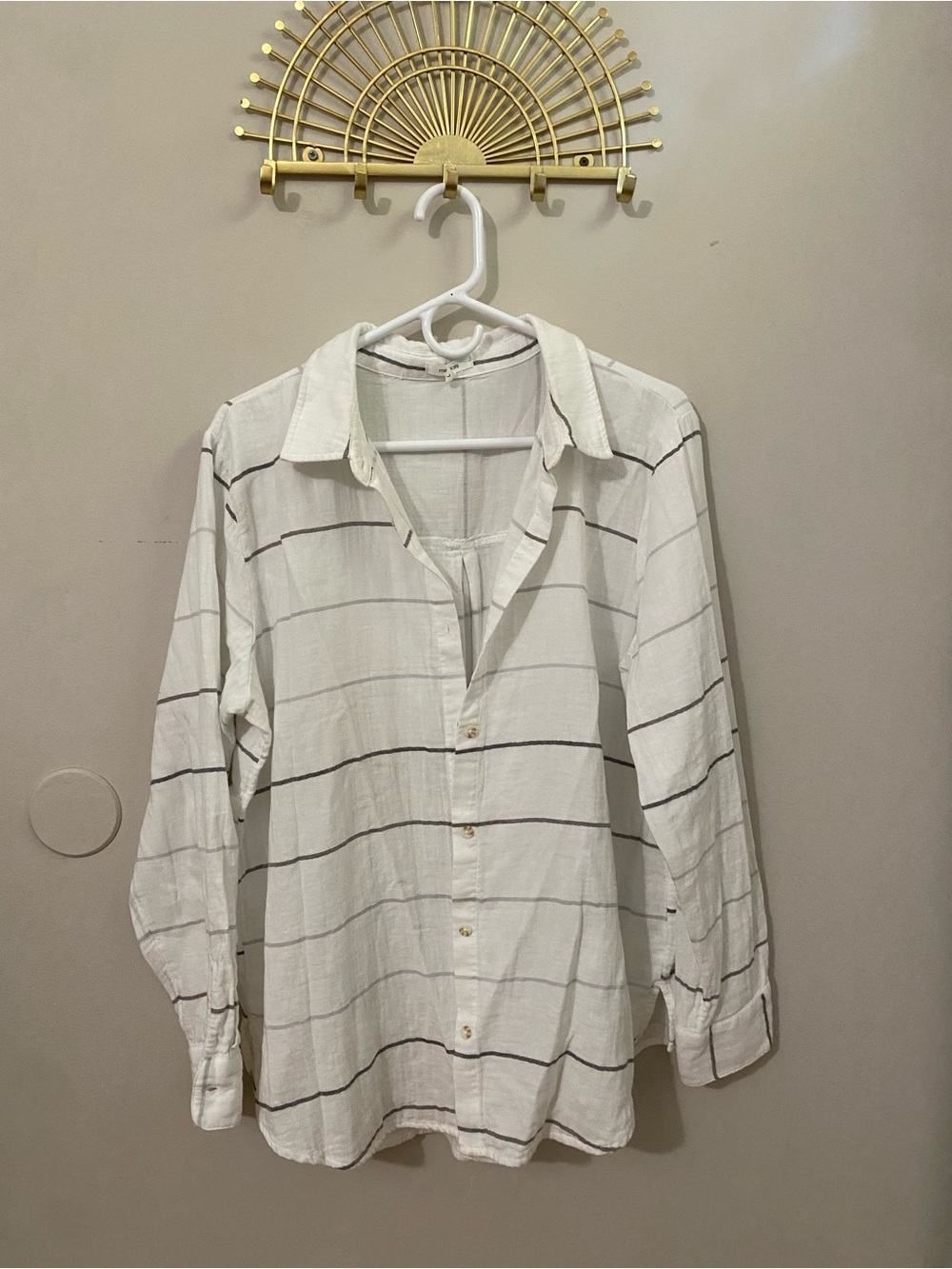 Maurices White Button-Down Shirt with Thin Black Stripes